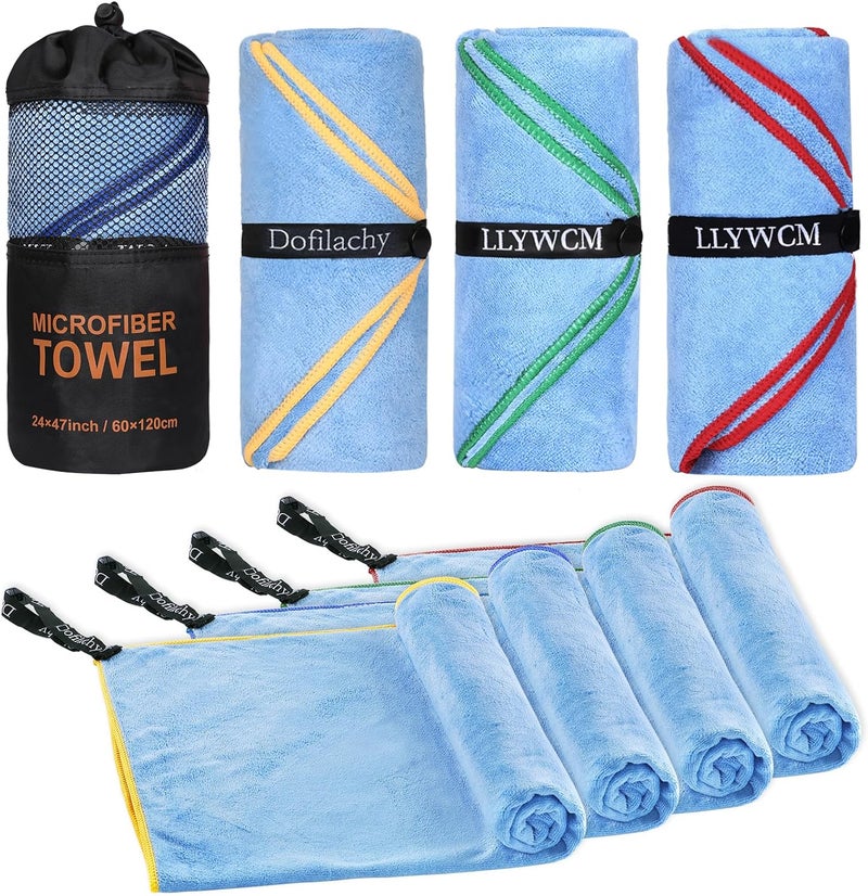 Dofilachy 4 Pack Camping Towel - Quick Dry Towel - Microfiber Travel Sports Towels - Super Absorbent Swim Towel (4, Blue-4) - Image 1